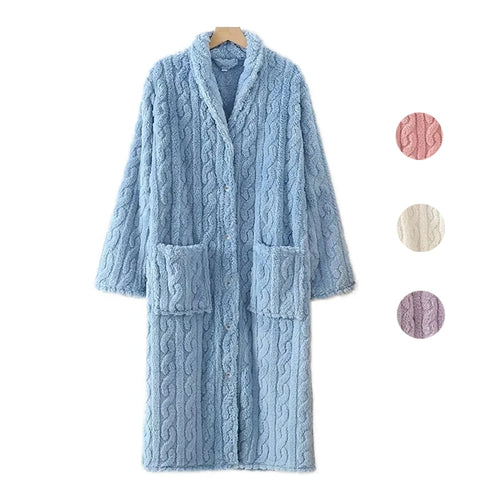 Bata para mujer de invierno con botones y escote en V