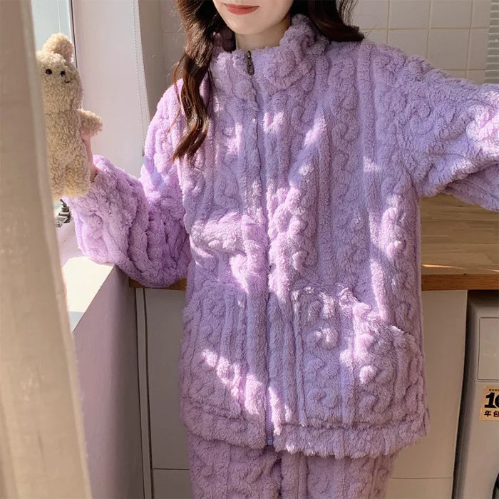 Pijama de franela gruesa para mujer en colores lisos