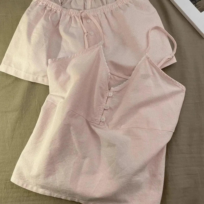 Pijama corto de algodón y poliéster con escote en V
