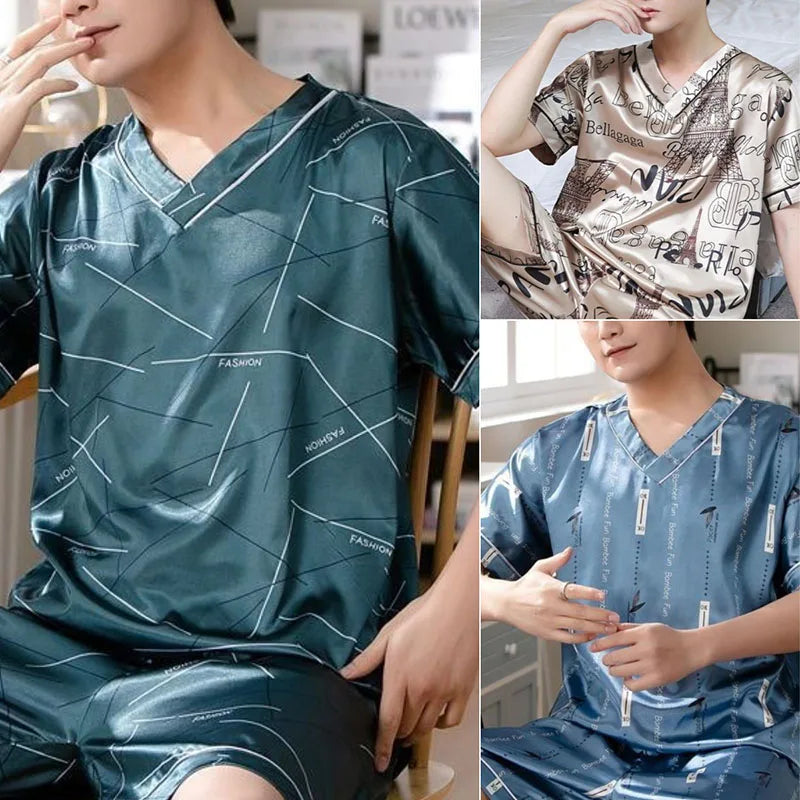 Pijama de punto para hombre con letras y cintura elástica