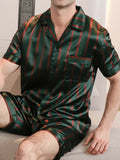 Pijama camisero corto para hombre con diseño a rayas