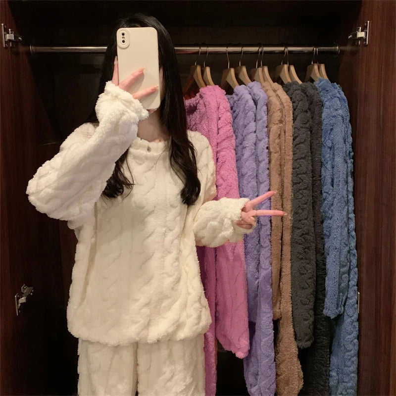 Pijama grueso para mujer con textura jacquard