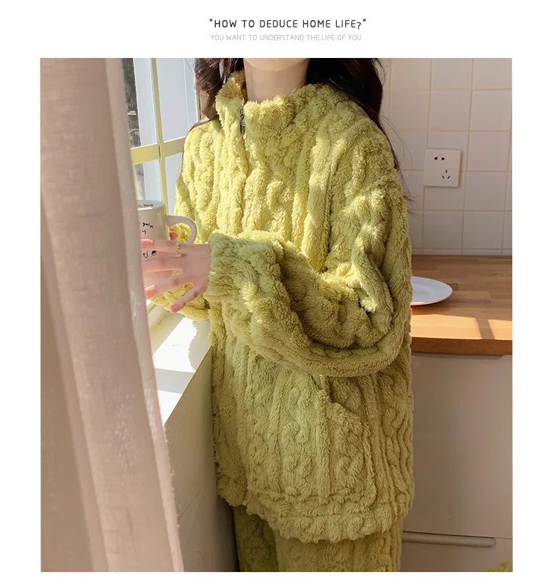 Pijama de franela gruesa para mujer en colores lisos