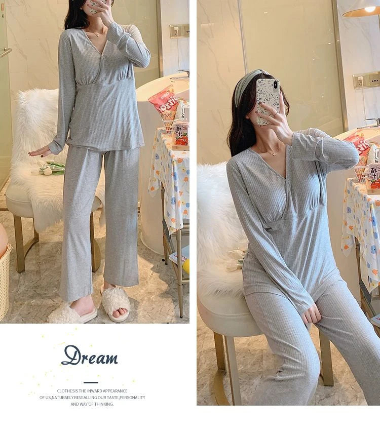 Pijama de maternidad y lactancia con mangas cortas