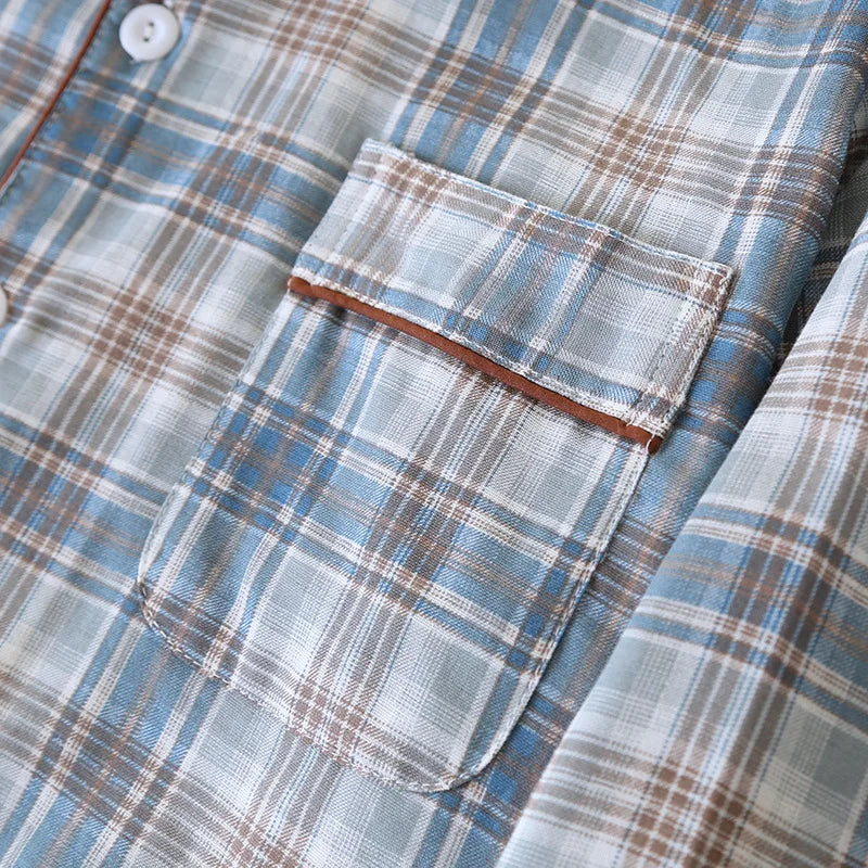 Pijama camisero de algodón para hombre a cuadros