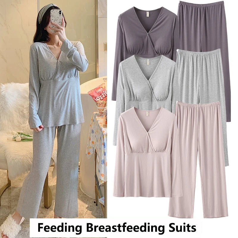 Pijama de maternidad y lactancia con mangas cortas