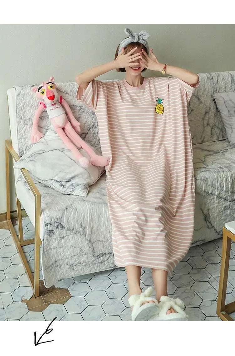 Camisón remerón largo a rayas de manga media