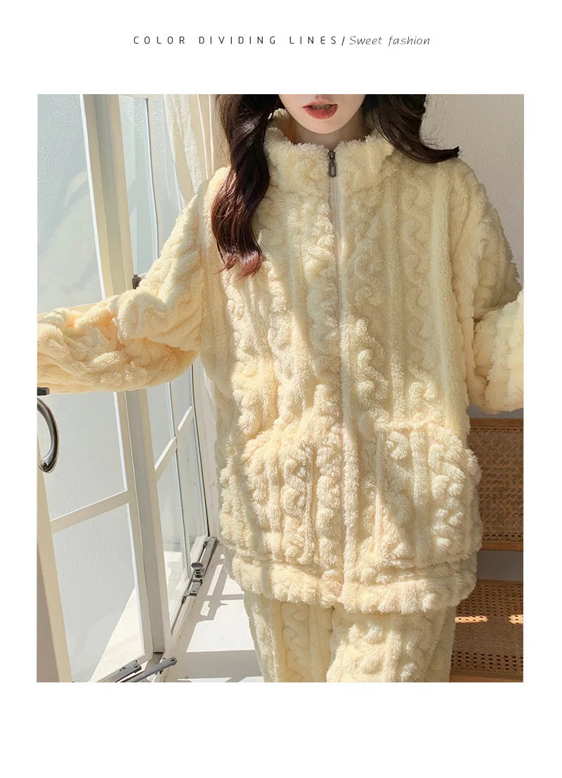 Pijama de franela gruesa para mujer en colores lisos