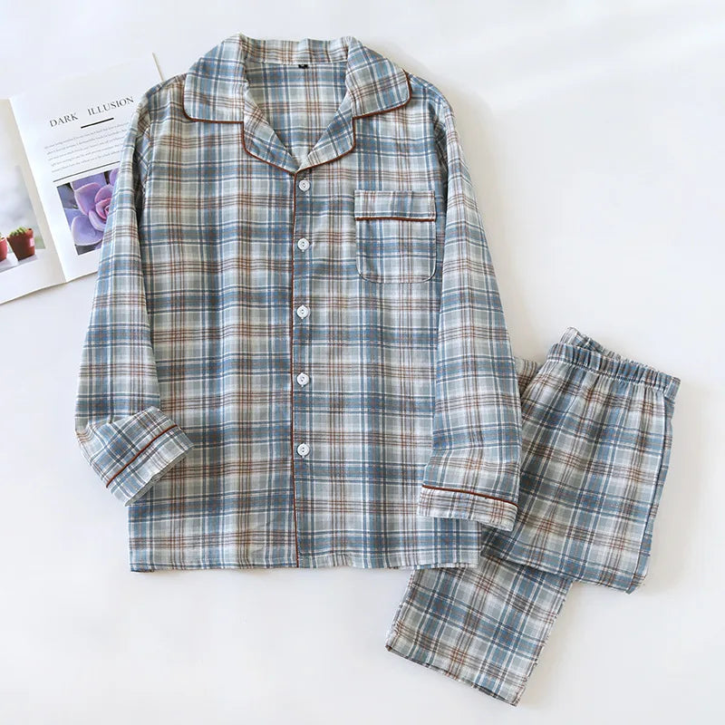 Pijama camisero de algodón para hombre a cuadros
