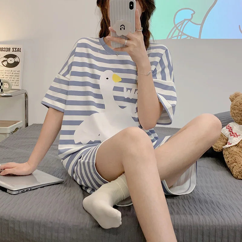 Pijama de remera y short para mujer con dibujos de animales