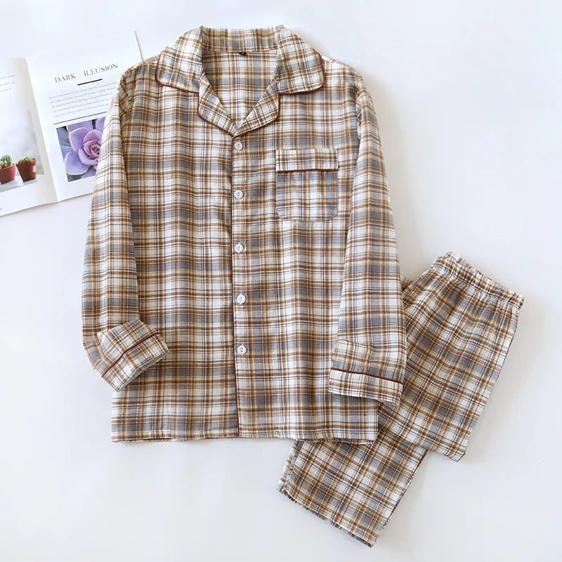 Pijama camisero de algodón para hombre a cuadros