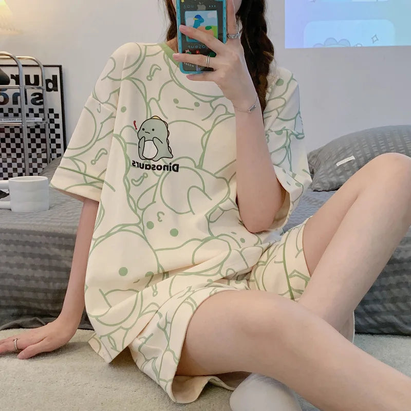Pijama de remera y short para mujer con dibujos de animales