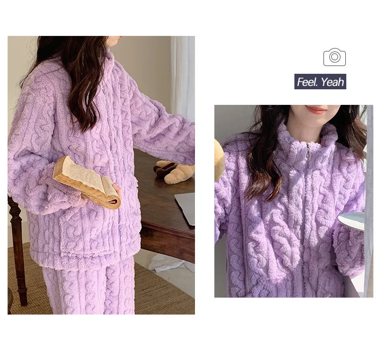 Pijama de franela gruesa para mujer en colores lisos