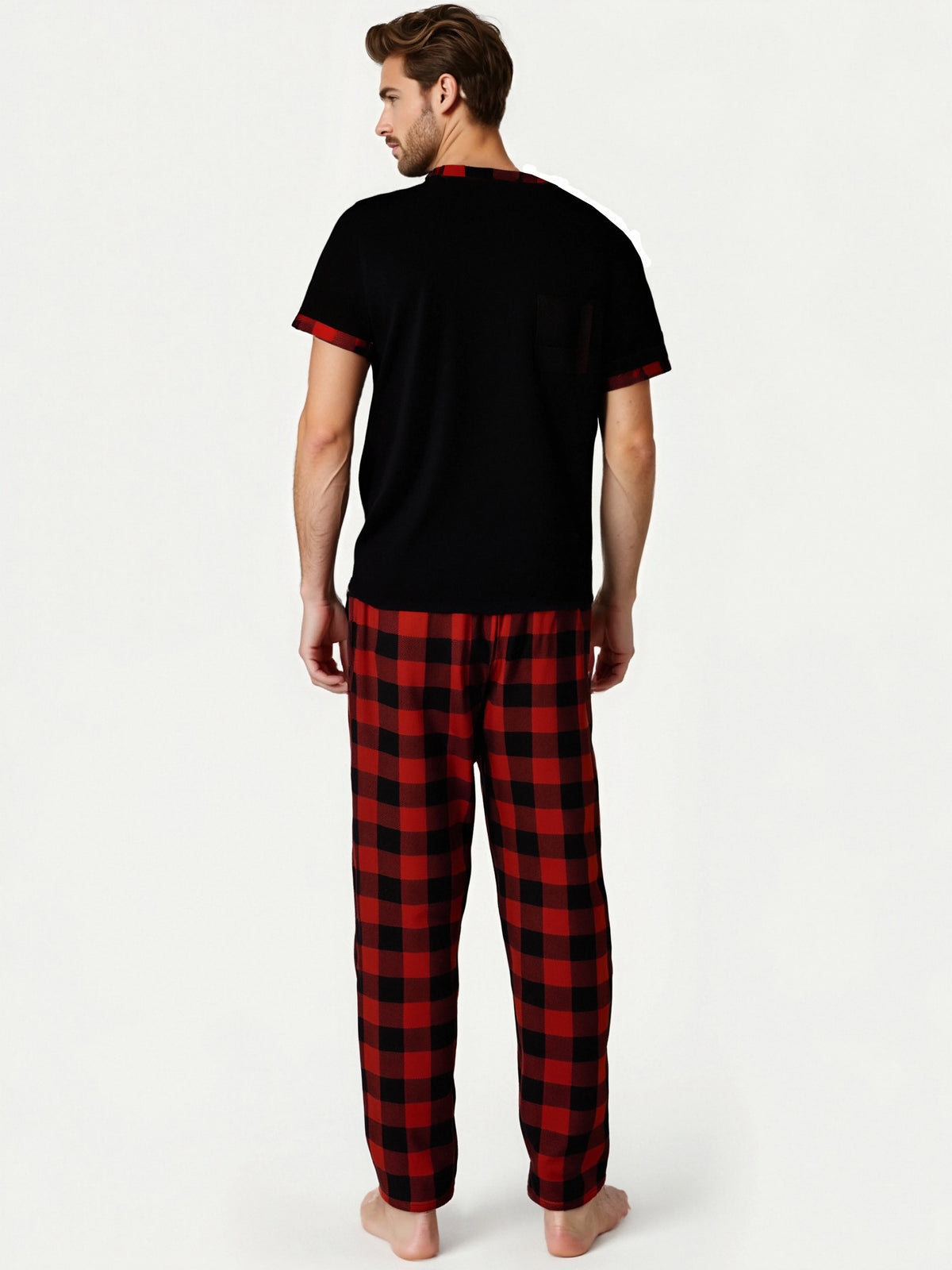 Pijama para hombre con cuello en V y pantalón a cuadros
