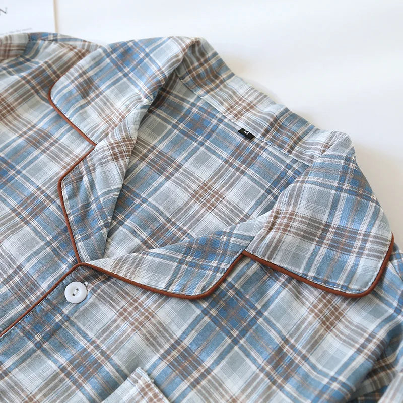 Pijama camisero de algodón para hombre a cuadros