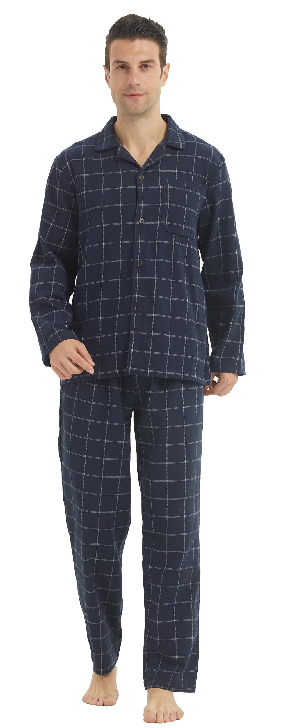 Pijama camisero de franela para hombre con bolsillos