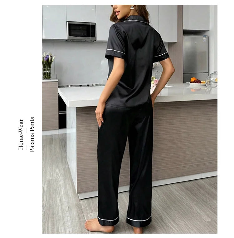 Pijama camisero de manga corta y pantalón satinado