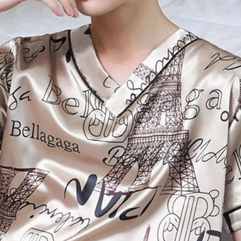 Pijama de punto para hombre con letras y cintura elástica
