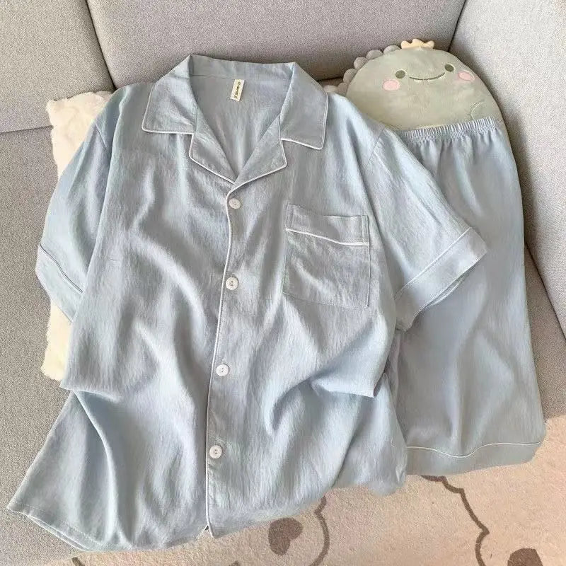 Pijama camisero liso para hombre de tejido fino