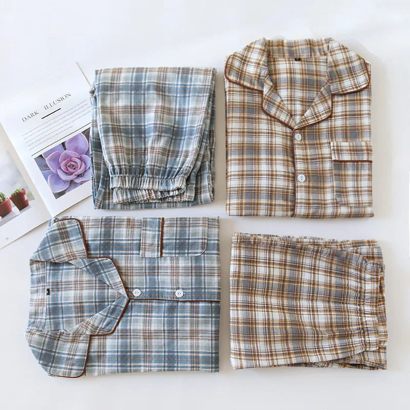 Pijama camisero de algodón para hombre a cuadros