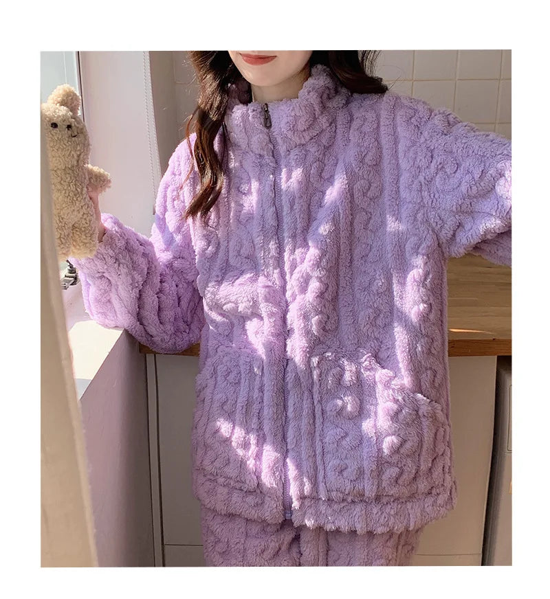 Pijama de franela gruesa para mujer en colores lisos