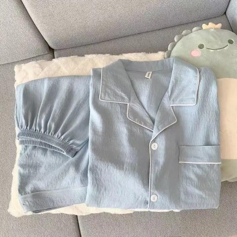Pijama camisero liso para hombre de tejido fino