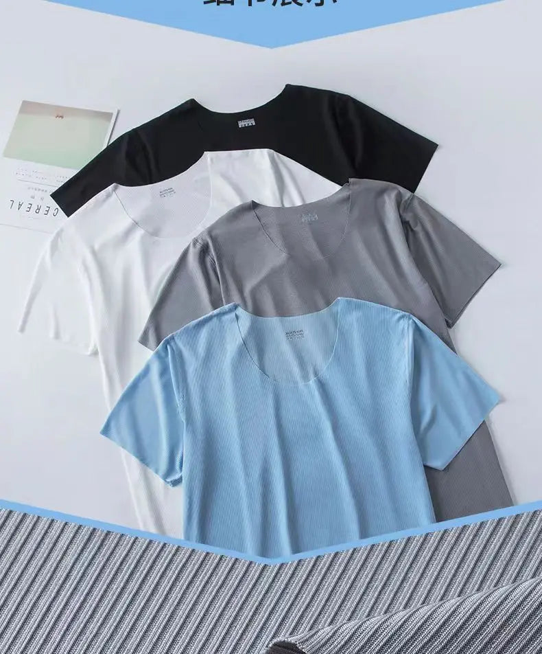 Conjunto de dormir para hombre liso con cuello redondo