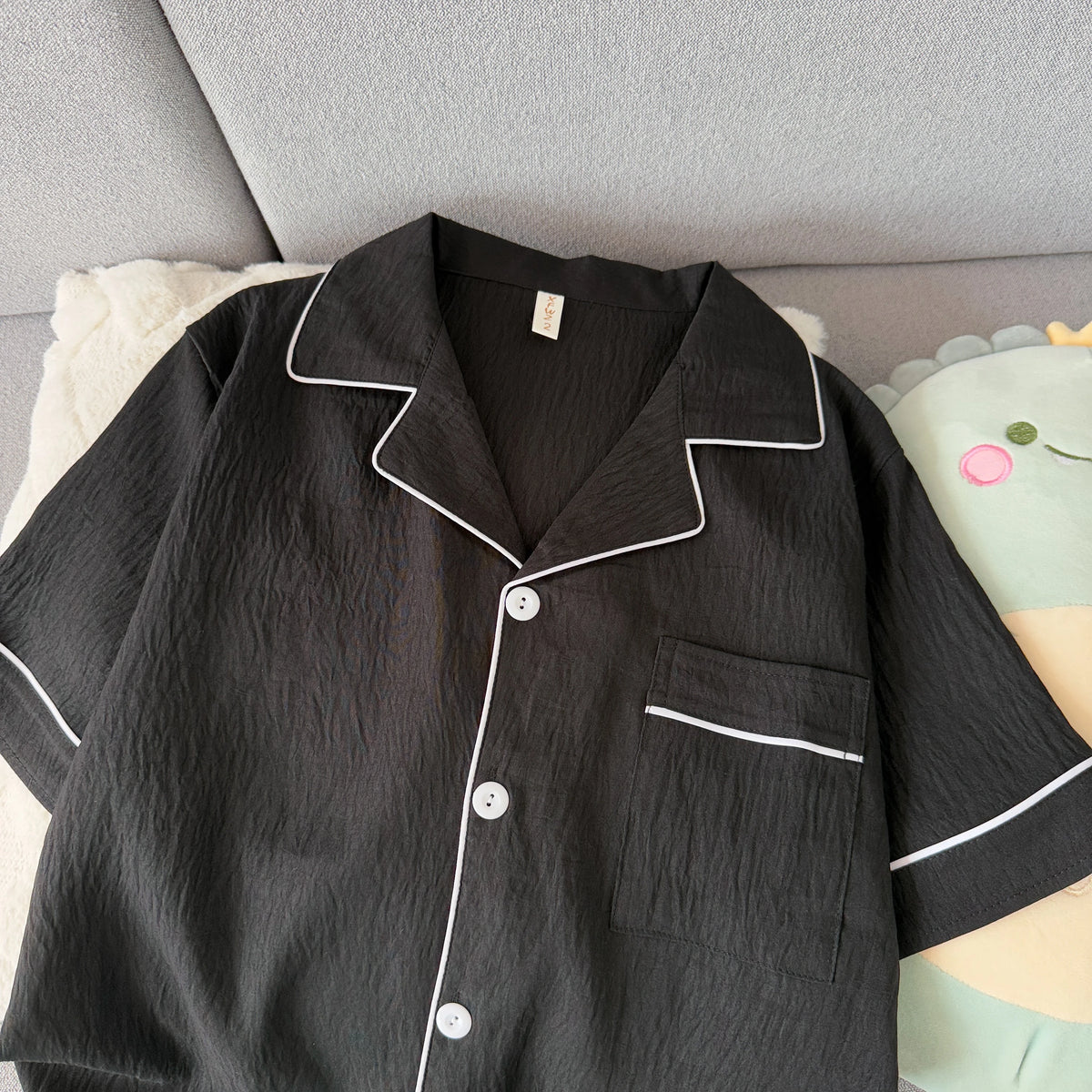 Pijama camisero liso para hombre de tejido fino