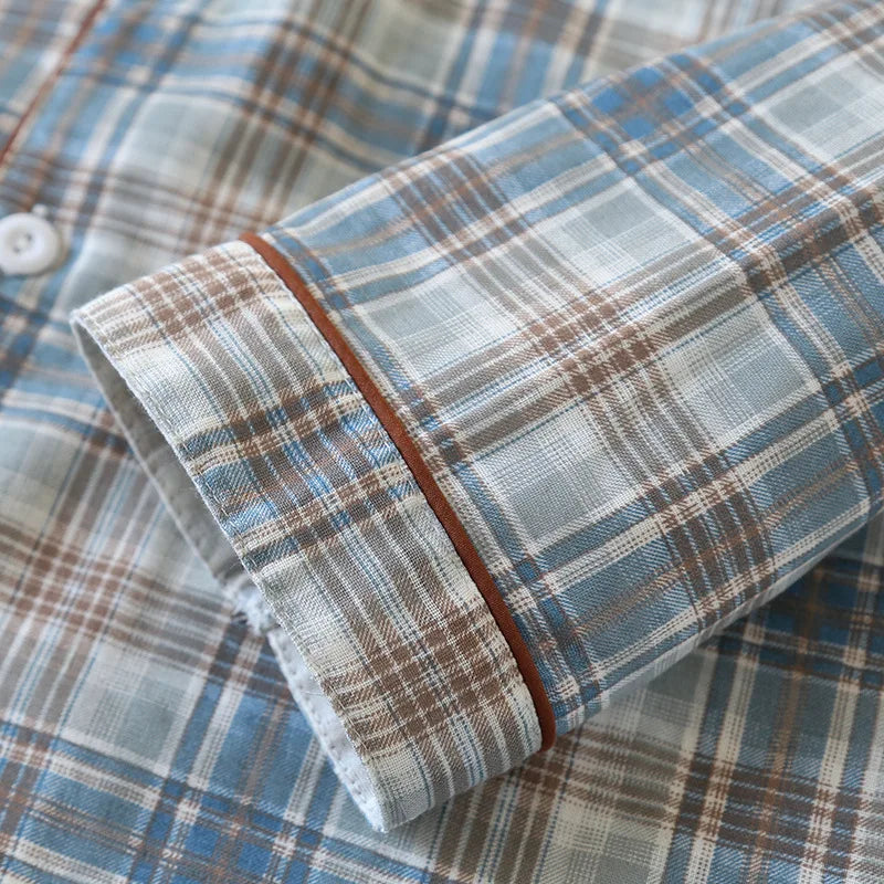 Pijama camisero de algodón para hombre a cuadros