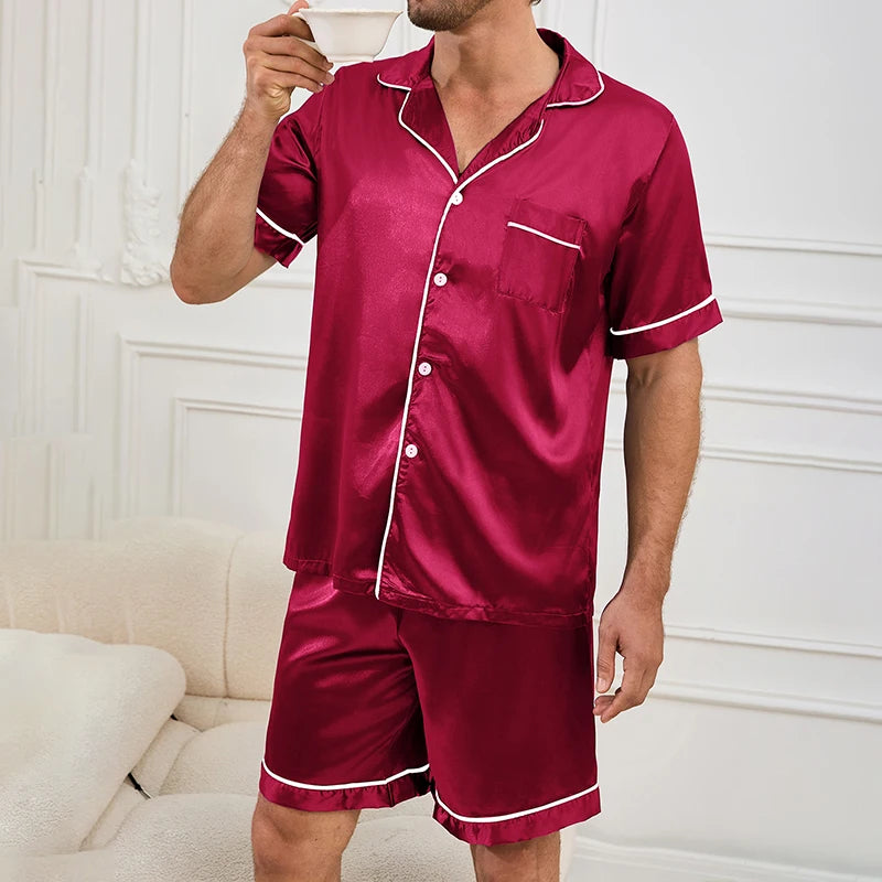 Pijama corto para hombre a cuadros con camisa abotonada