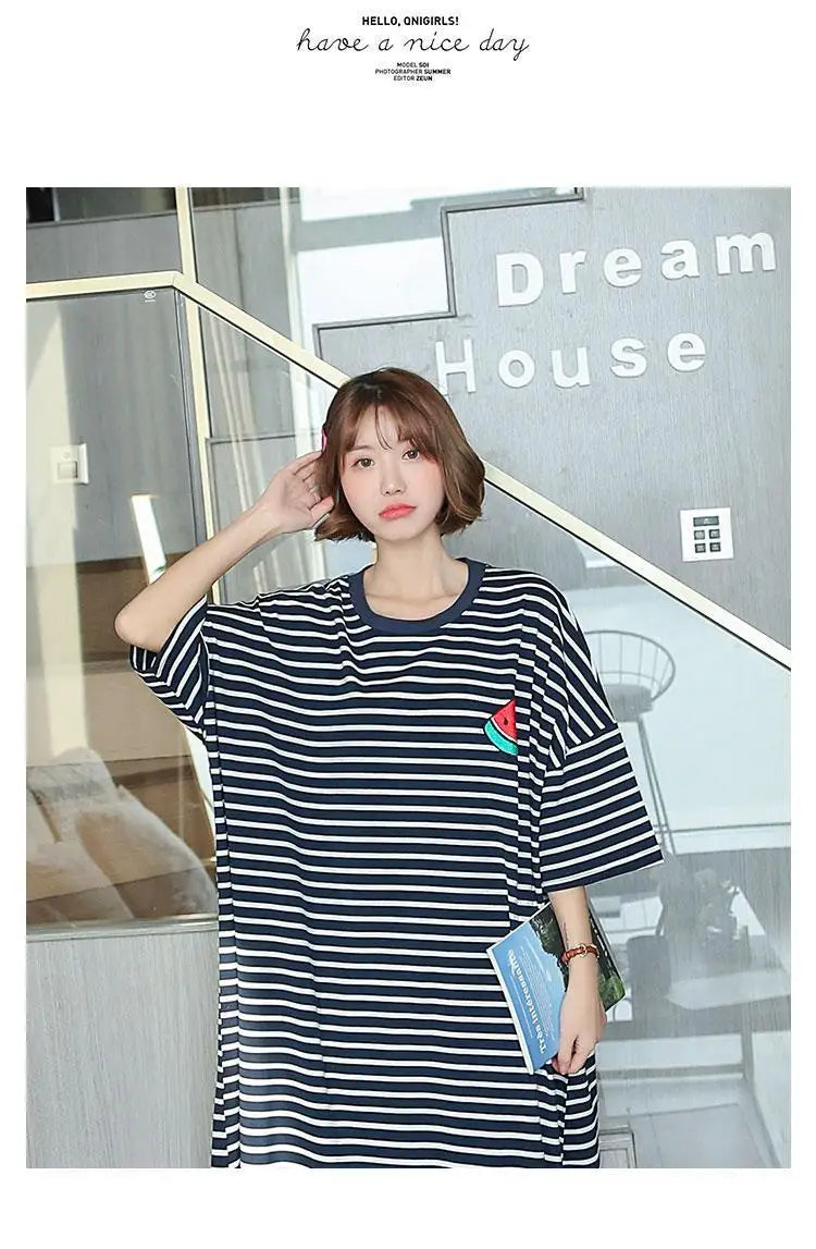 Camisón remerón largo a rayas de manga media