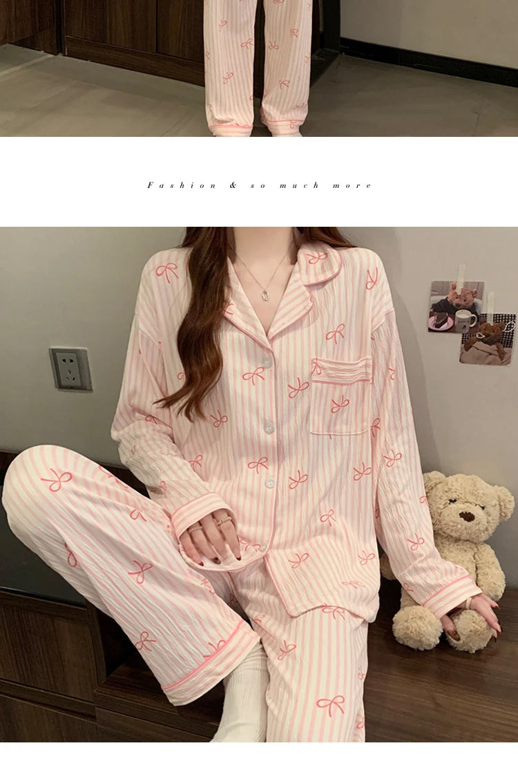 Pijama largo estampado con cuello de solapas