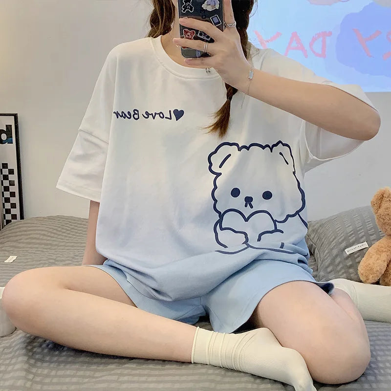 Pijama de remera y short para mujer con dibujos de animales