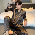 Pijama camisero de satén liso para hombre