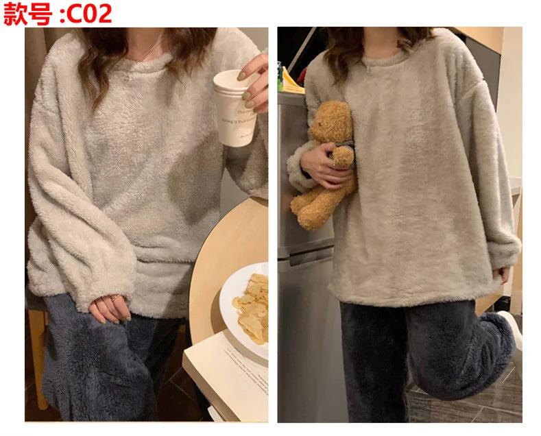 Pijama de polar liso para mujer de dos piezas