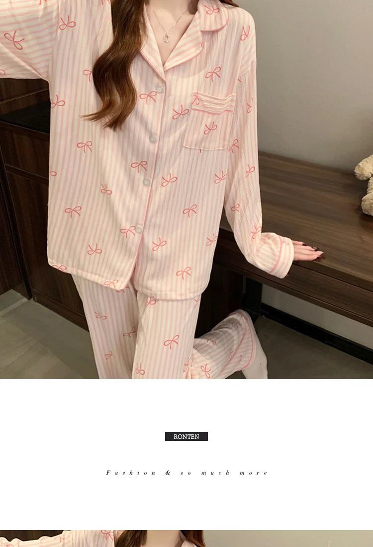 Pijama largo estampado con cuello de solapas