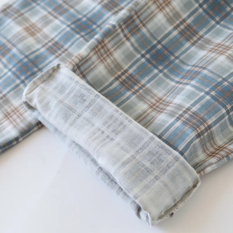 Pijama camisero de algodón para hombre a cuadros