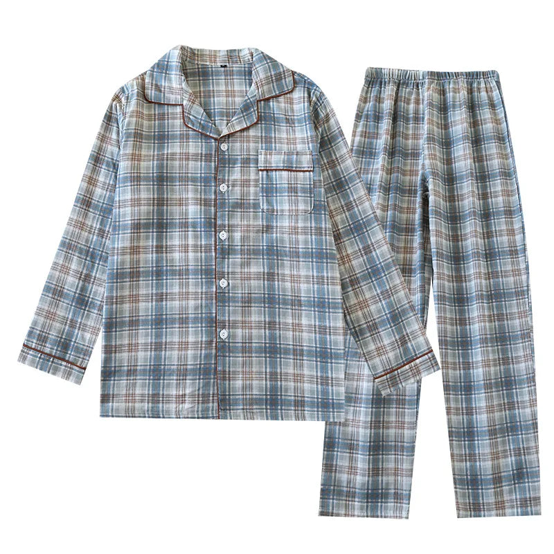 Pijama camisero de algodón para hombre a cuadros