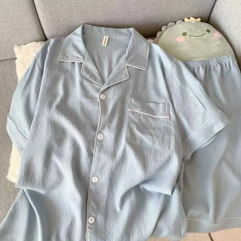 Pijama camisero liso para hombre de tejido fino