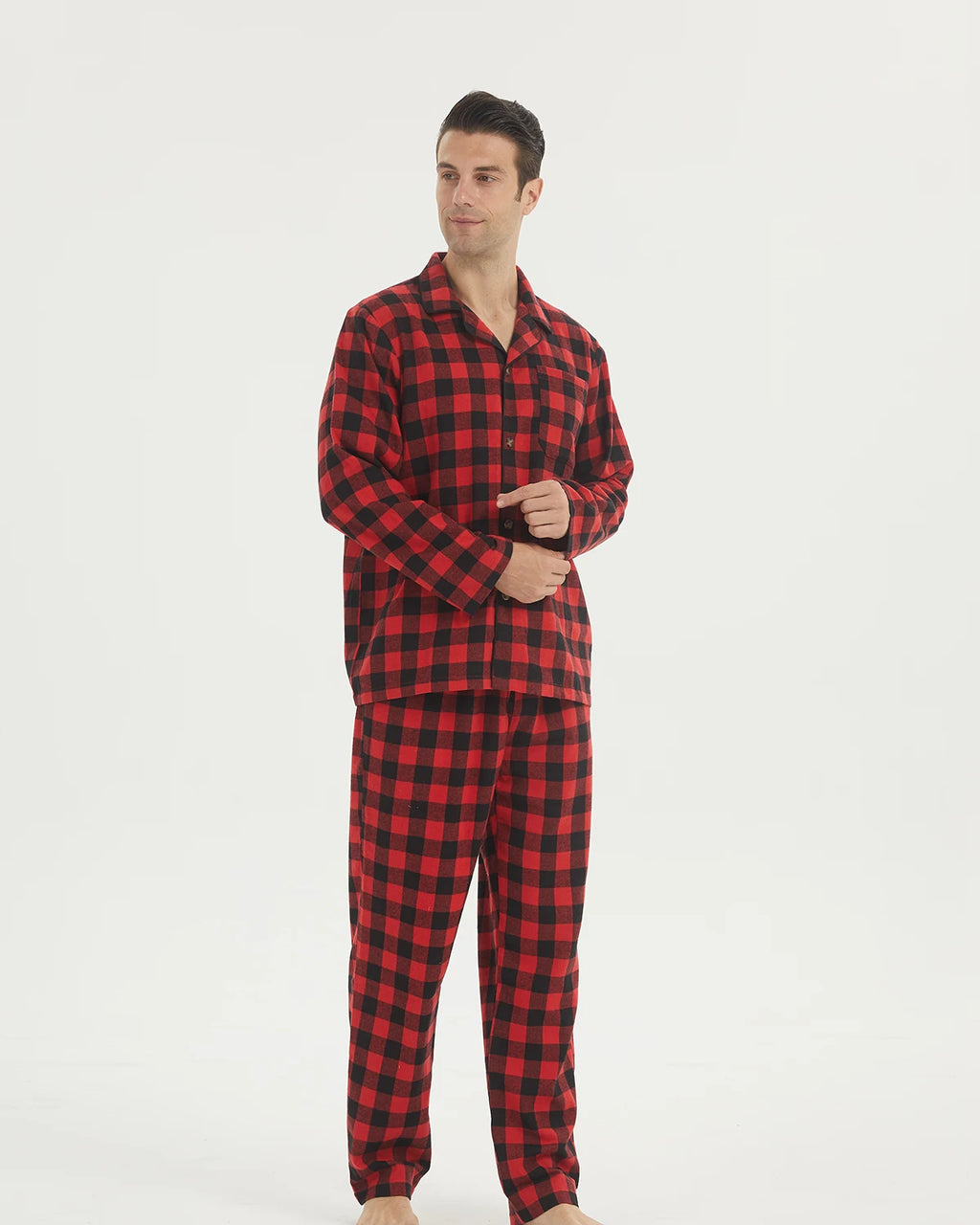 Pijama camisero de franela para hombre con bolsillos