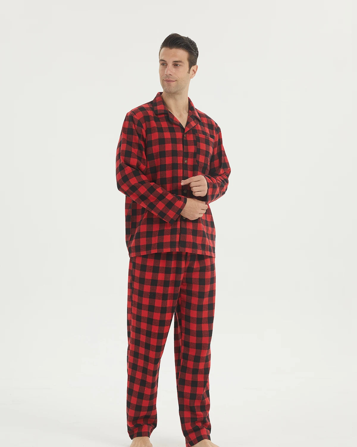 Pijama camisero de franela para hombre con bolsillos
