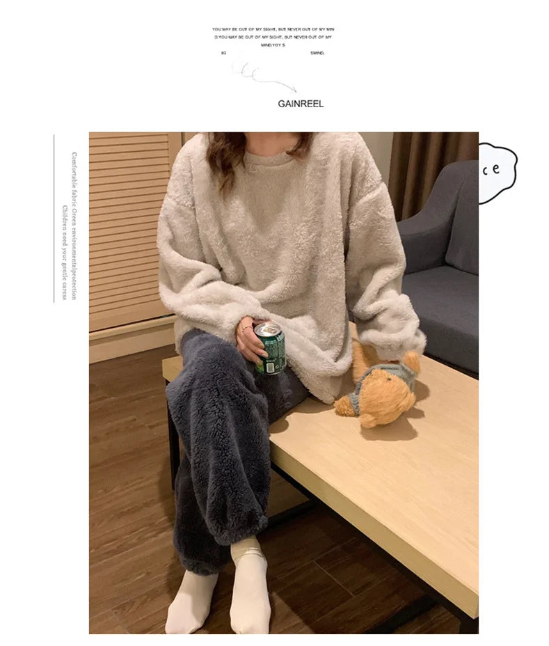 Pijama de polar liso para mujer de dos piezas