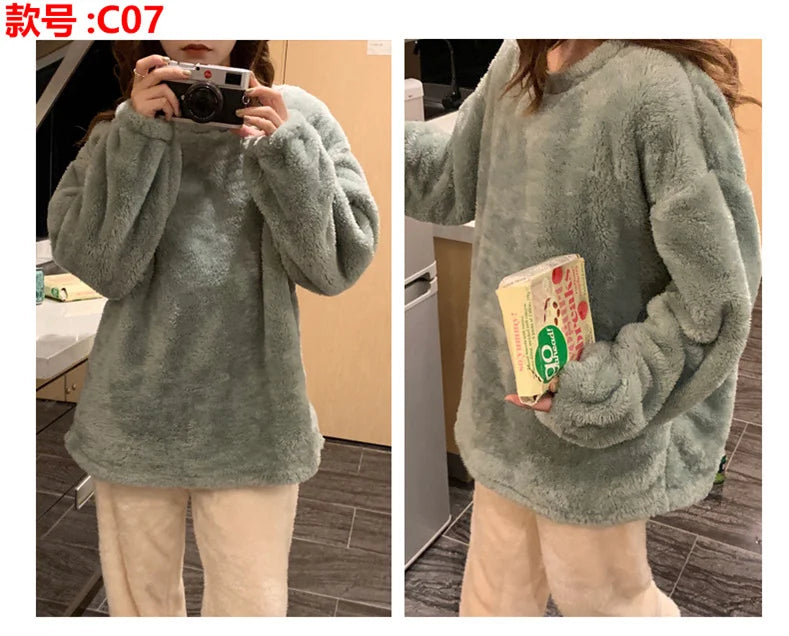 Pijama de polar liso para mujer de dos piezas