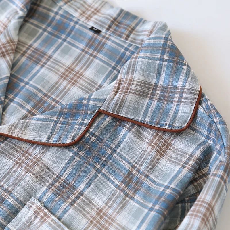 Pijama camisero de algodón para hombre a cuadros