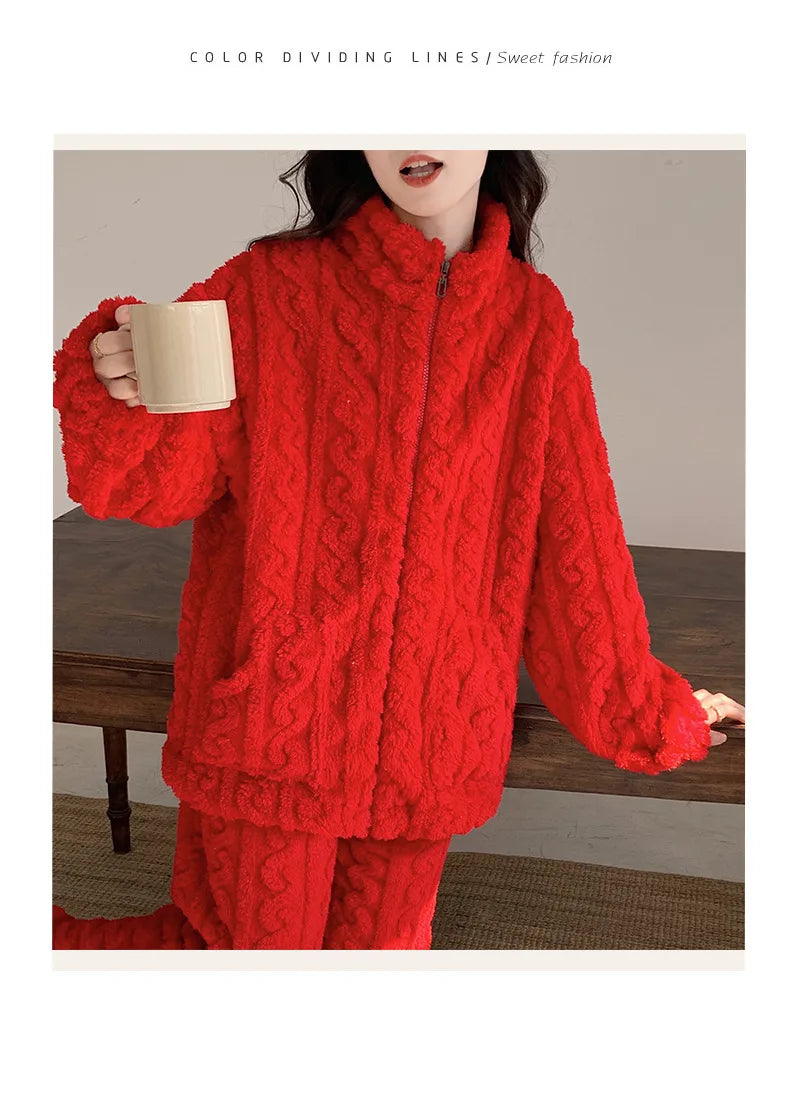 Pijama de franela gruesa para mujer en colores lisos
