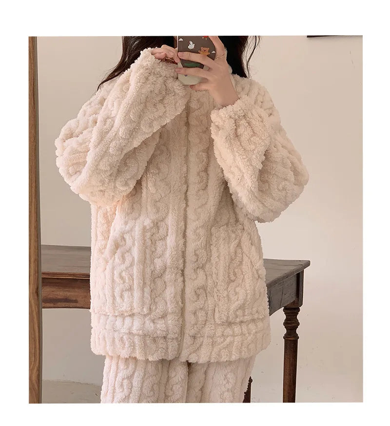 Pijama de franela gruesa para mujer en colores lisos