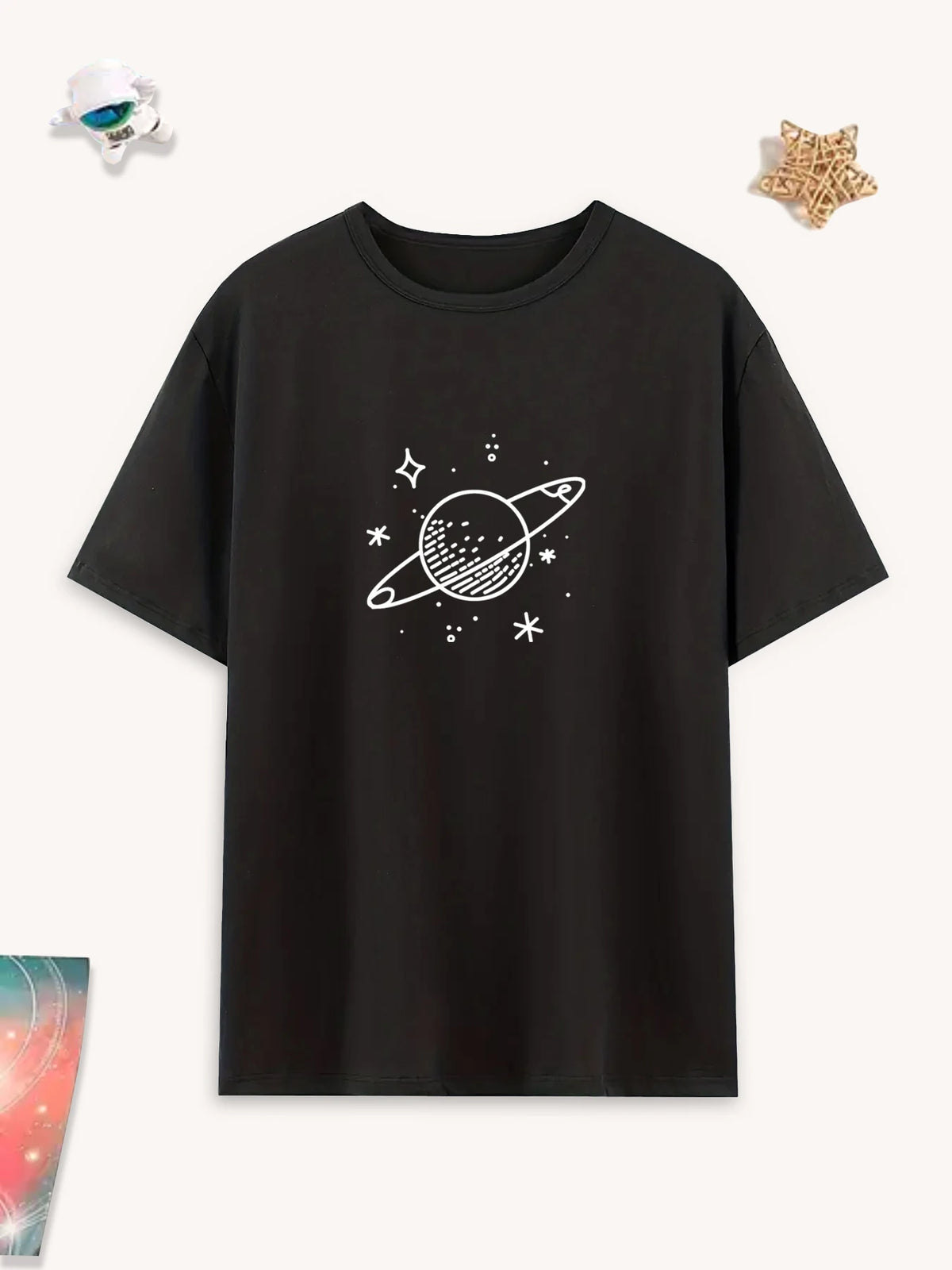 Pijama para hombre con estampa de planetas y manga corta