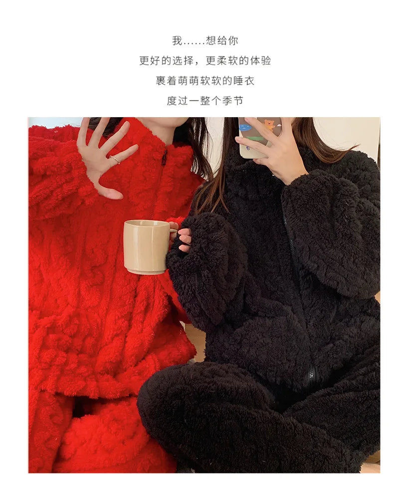 Pijama de franela gruesa para mujer en colores lisos
