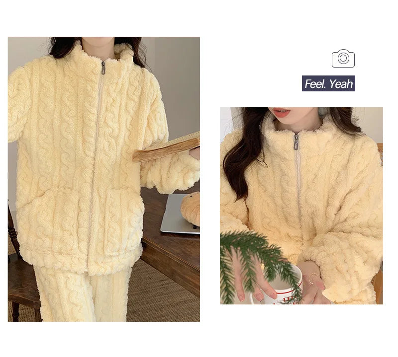 Pijama de franela gruesa para mujer en colores lisos