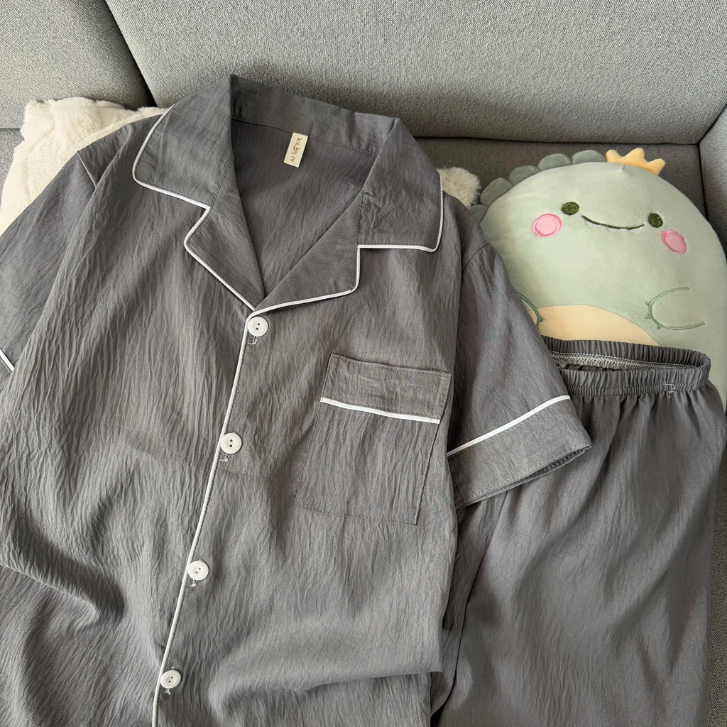 Pijama camisero liso para hombre de tejido fino